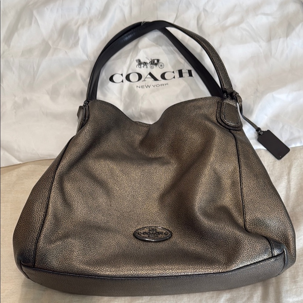 Coach Brown Shoulder Bag with Elegant Metallic Finish